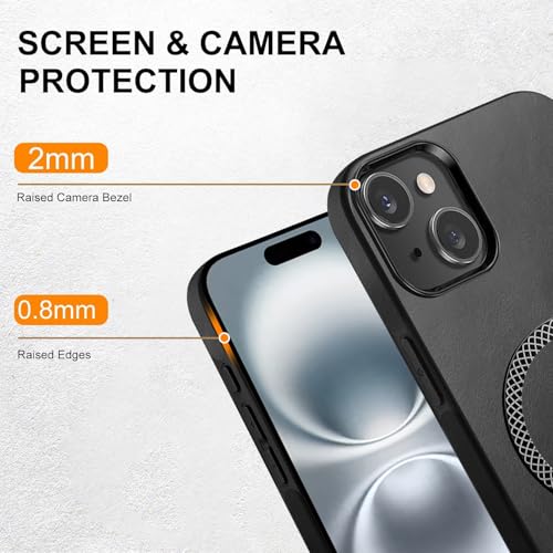KARWAN Shockproof Hybrid Leather Finish Back Case Cover Compatible with iPhone 15 with Wireless MagEaze Charging Cover, Anti-Scratch Shield Case with Strong Minimalist Design (Black) - Image 2
