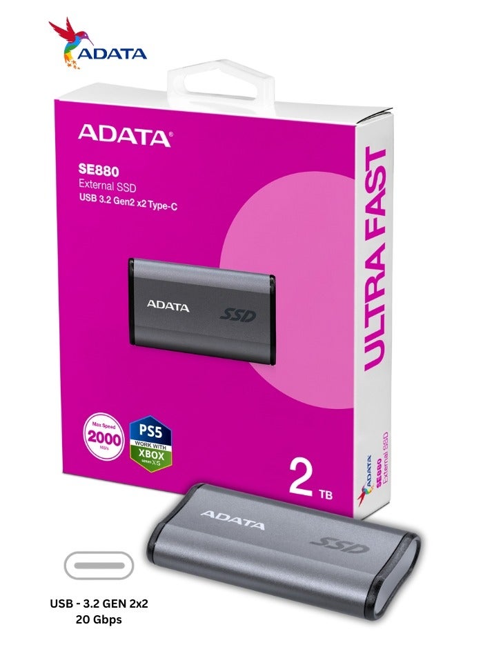 ADATA SE880 2TB External SSD | Portable Ultra Fast Solid State Drive Compitable for PS5 and XBOX | Silver - Image 2