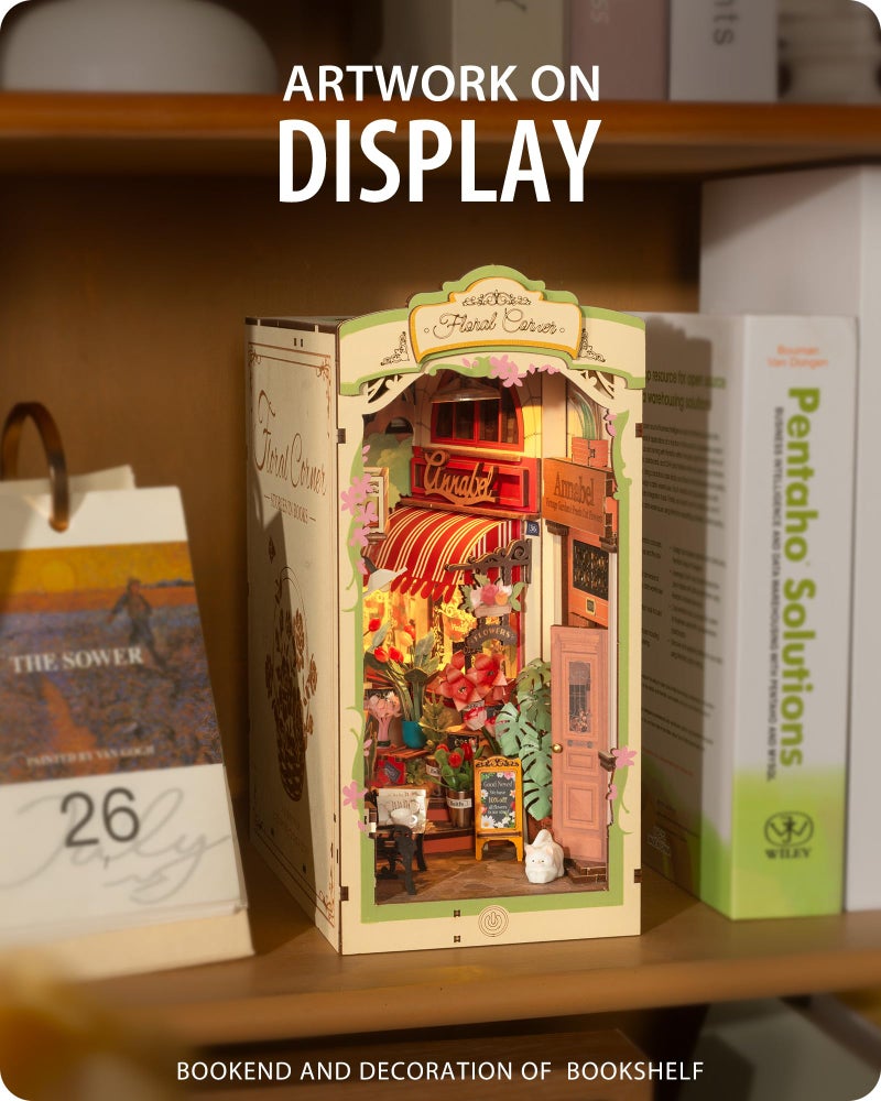Wowood DIY Book Nook Floral Corner, 3D Puzzle Book Nook Kits for Adults, Decorative Book Nooks for Bookshelf Miniature Scenes, DIY Crafts/Gifts/Decorations for Adults (Floral Corner) - Image 3