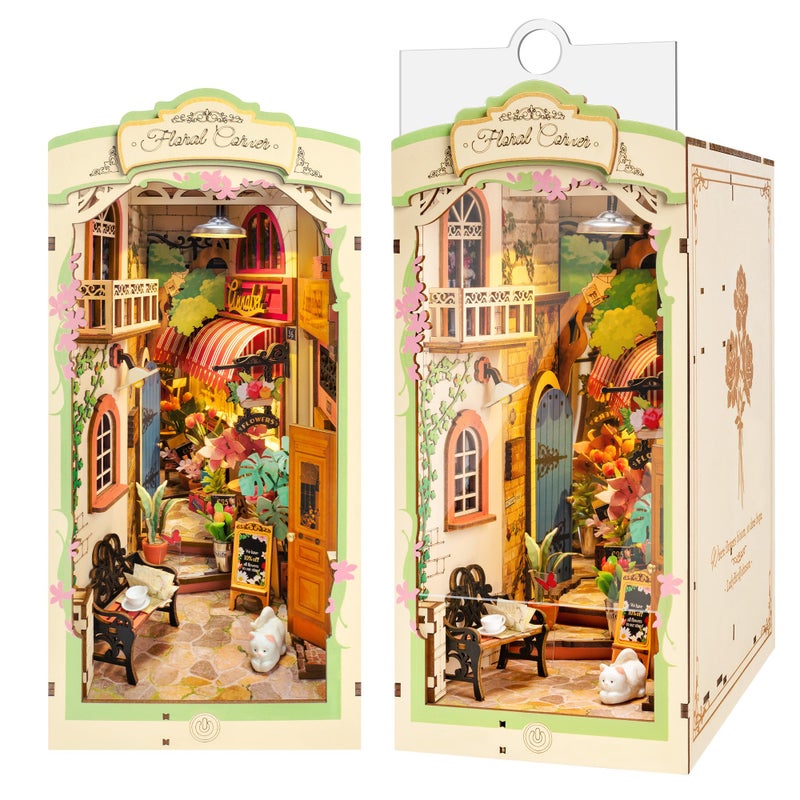 Wowood DIY Book Nook Floral Corner, 3D Puzzle Book Nook Kits for Adults, Decorative Book Nooks for Bookshelf Miniature Scenes, DIY Crafts/Gifts/Decorations for Adults (Floral Corner) - Image 1