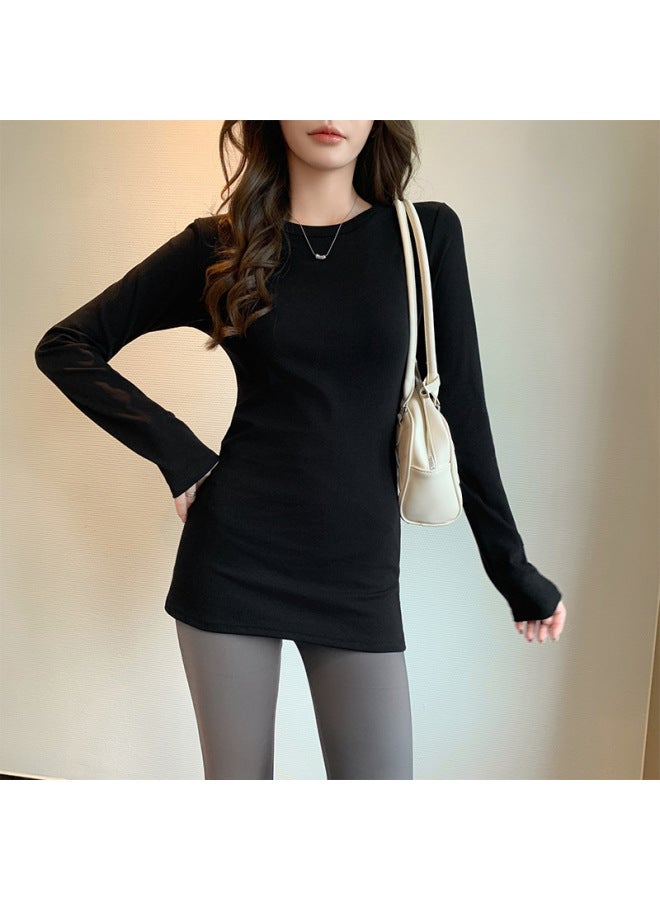 K2636 Cotton Long-sleeve T-shirt For Women, Autumn And Winter Mid-length Base Shirt, Slim-fit Top For Outerwear