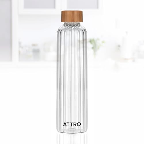 ATTRO Glassox Glacia High Borosilicate Screw Glass Bottle with Bamboo Lid Leakproof Ideal for Office, Travel, Home,Outdoor & Daily Use – Transparent – 750ml - Image 1