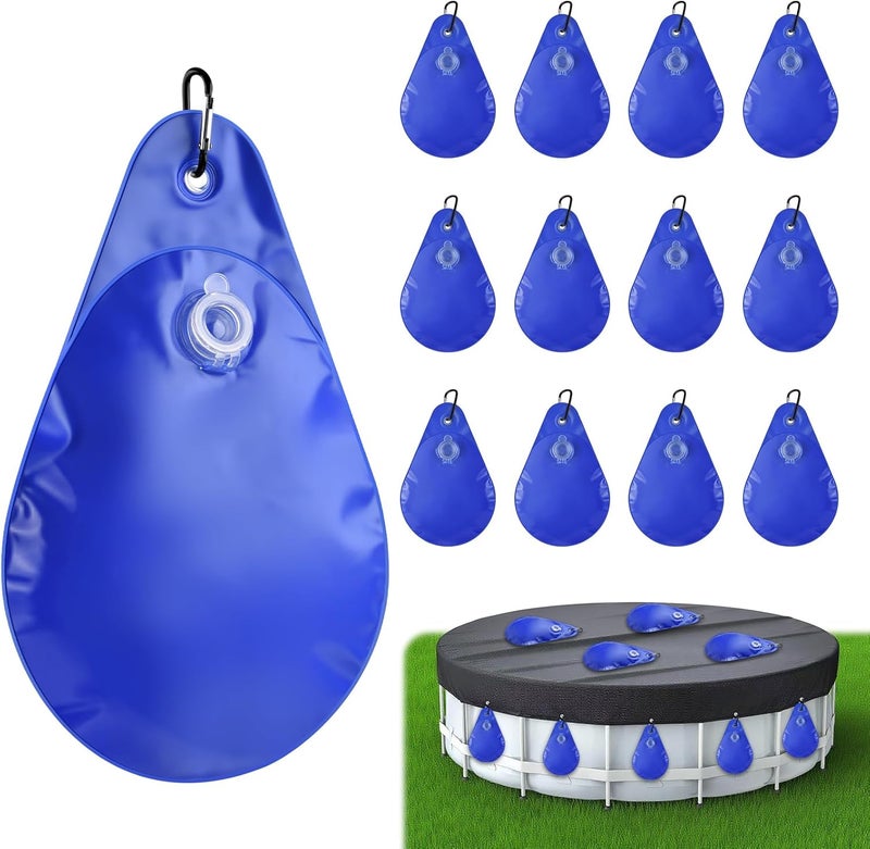 PACETAP 12 Pack Pool Cover Weights with Hooks, Thick PVC Leakproof Swimming Pool Cover Hanging Bags, Antifreezing Winter Tarp Weights Bag for Above Ground Pool Cover - Image 1