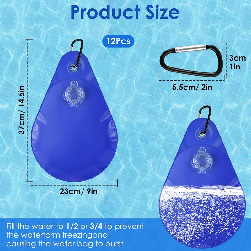 PACETAP 12 Pack Pool Cover Weights with Hooks, Thick PVC Leakproof Swimming Pool Cover Hanging Bags, Antifreezing Winter Tarp Weights Bag for Above Ground Pool Cover - Image 2