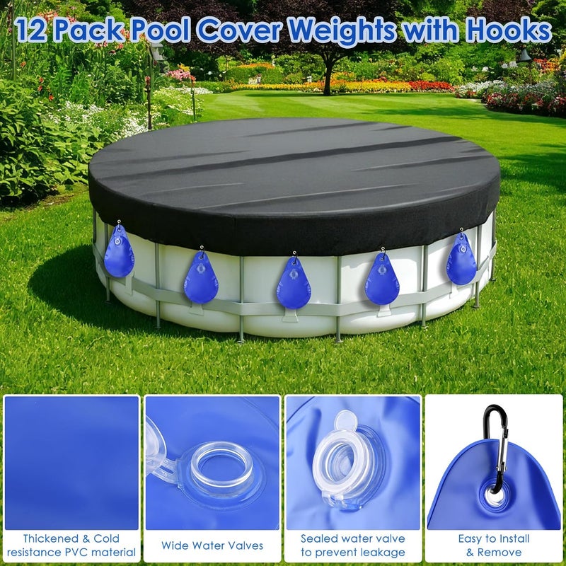 PACETAP 12 Pack Pool Cover Weights with Hooks, Thick PVC Leakproof Swimming Pool Cover Hanging Bags, Antifreezing Winter Tarp Weights Bag for Above Ground Pool Cover - Image 3