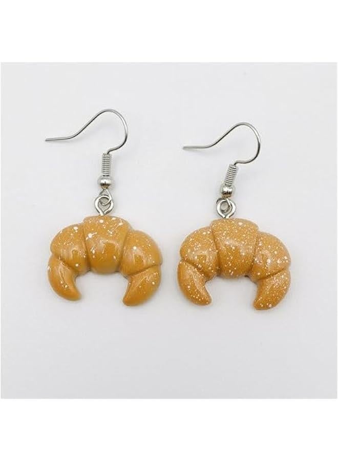 Handmade Toast Bread Cake French Baguette Croissant Cupcake Earrings for Women - Funny Cute Resin Lightweight Dangle Drop Jewelry Gift  - Image 3
