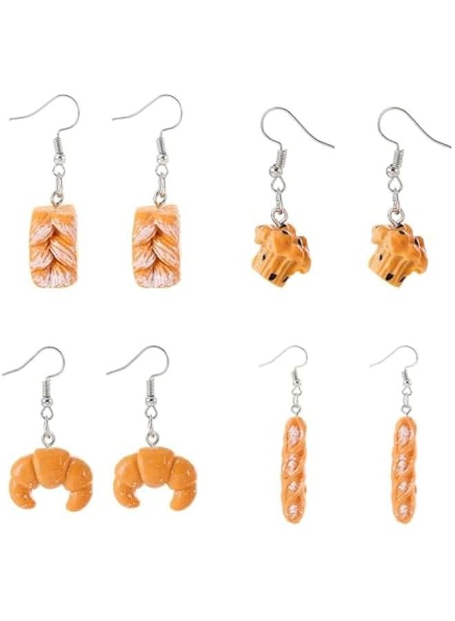 Handmade Toast Bread Cake French Baguette Croissant Cupcake Earrings for Women - Funny Cute Resin Lightweight Dangle Drop Jewelry Gift  - Image 1