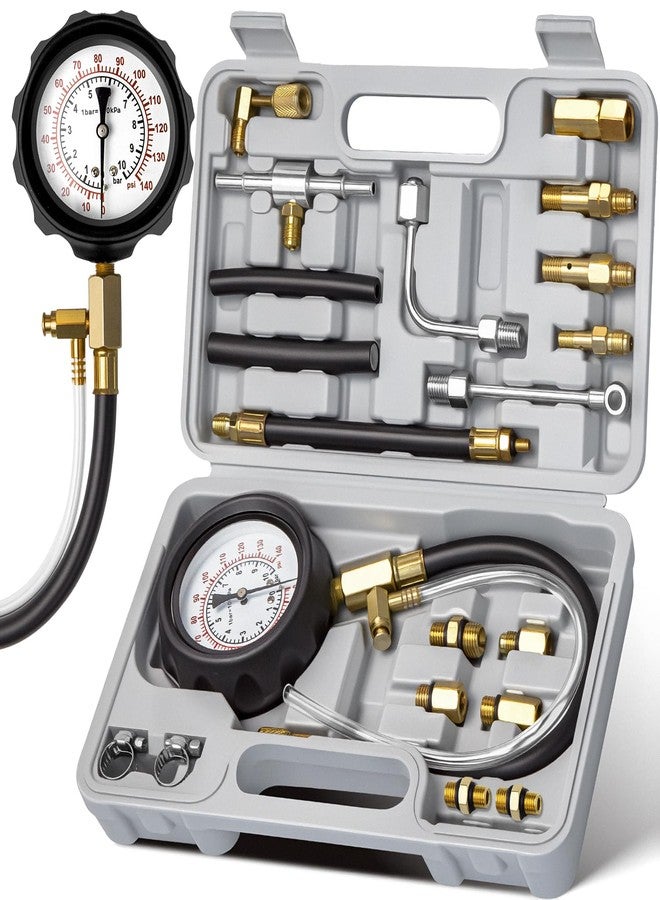 AUTOWN Fuel Pressure Tester Kit 0-140PSI with Adapters for Cars, Trucks, ATVs, Fuel Pump Injector, Fuel Pressure Gauge Diagnostic Tool - Image 1