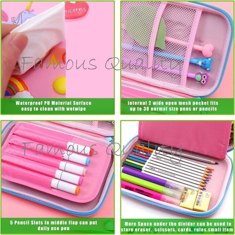 FAMOUS QUALITY® 3D Stylish Designed Print Large Capacity Hardtop EVA Pencil Case - Pink - Image 5