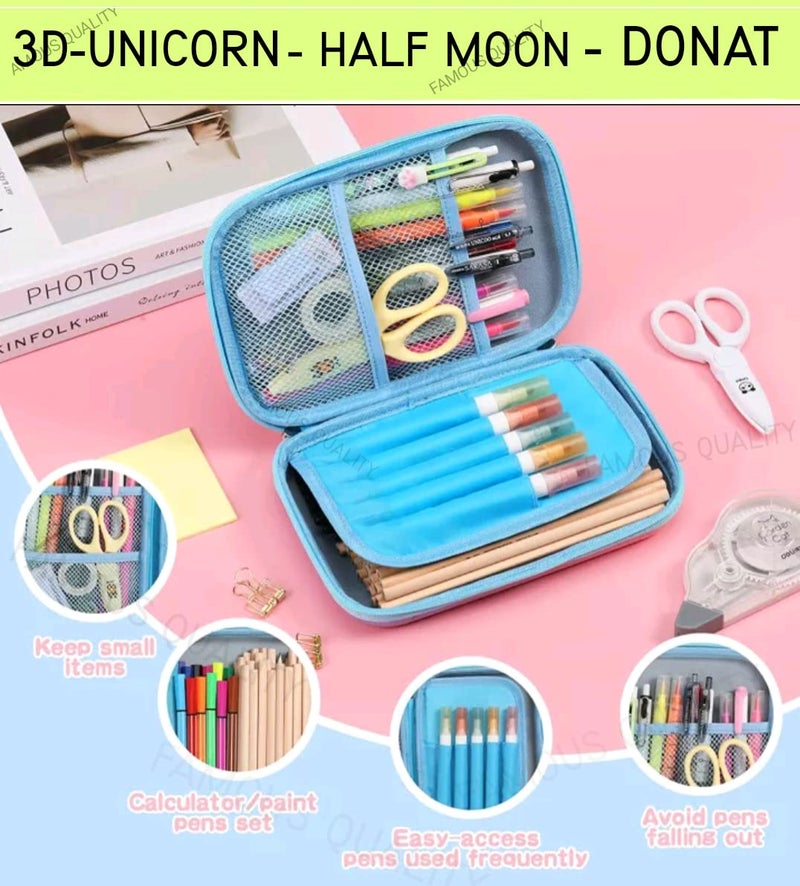 FAMOUS QUALITY® 3D Stylish Designed Print Large Capacity Hardtop EVA Pencil Case - Pink - Image 2