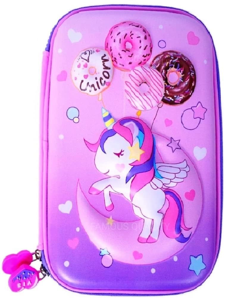 FAMOUS QUALITY® 3D Stylish Designed Print Large Capacity Hardtop EVA Pencil Case - Pink - Image 1