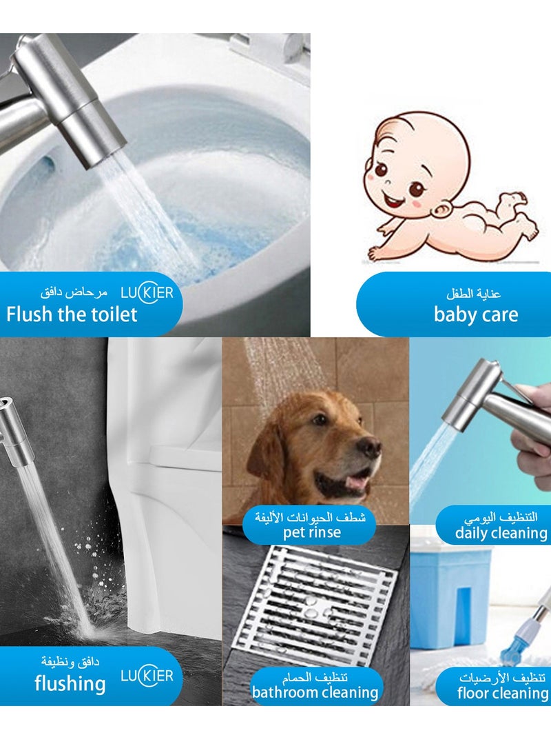 أكثر حظا صنبور شطاف محمول من الفولاذ المقاوم للصدأ من LUCKIER، طقم شطاف لتدفق المياه المعزز، خرطوم 3 أمتار، نوعان من القواعد، طقم محول. - Image 4