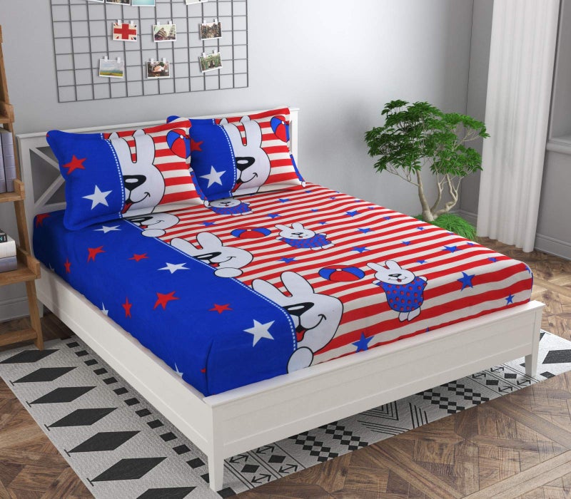 Akshya Elastic Fitted Printed Queen Size Double Bed Bedsheet with 2 Pillow Cover(72"x78") - Image 1