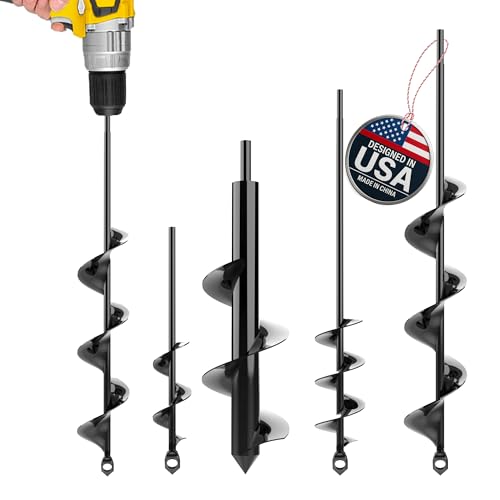 K-Brands Auger Drill Bit for Planting 4 Pack – Garden Spiral Hole and Bulb Planter Tool for Umbrella Holes - Compatible with 3/8 Inch Hex Drive - Image 1