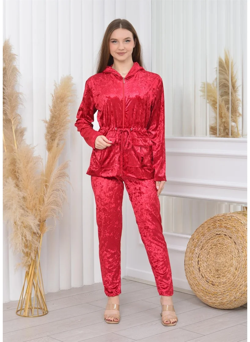 Nuseel New Season Velvet Pocket Suit Red Color