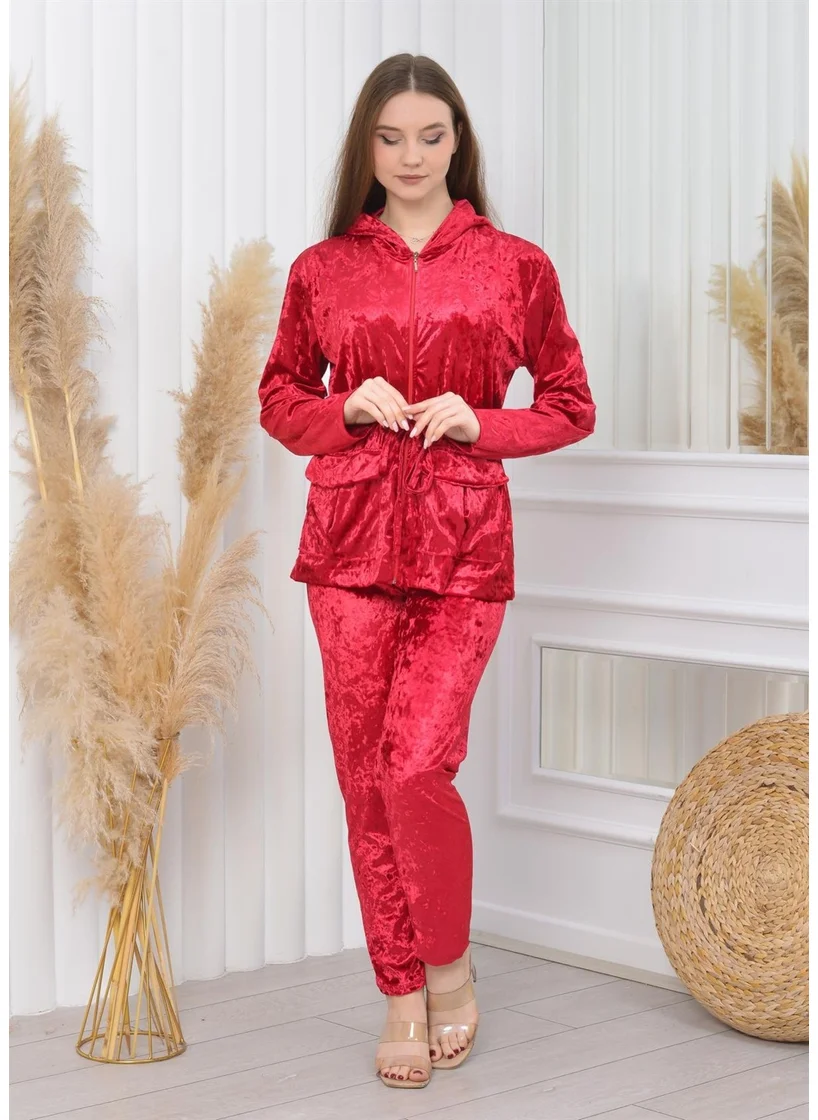 Nuseel New Season Velvet Pocket Suit Red Color