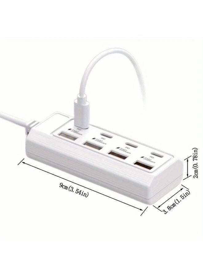 White 8 Port USB C Hub 4 USB A 4 PD 25W Fast Charging Adapter For Laptop Tablet - Image 5