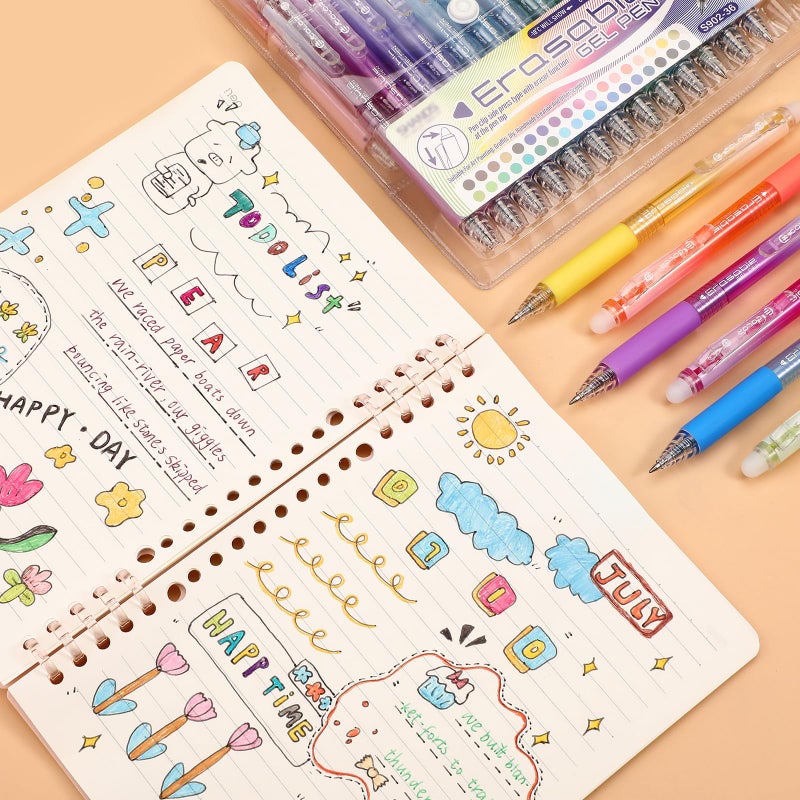 miikoul 36 Colors Erasable Gel Pens, 0.7mm Fine Point Retractable Colored Pens Make Mistakes Disappear Smooth Writing Erasable Pens Multicolor Inks for Drawing Writing Coloring Office School Supplies - Image 5
