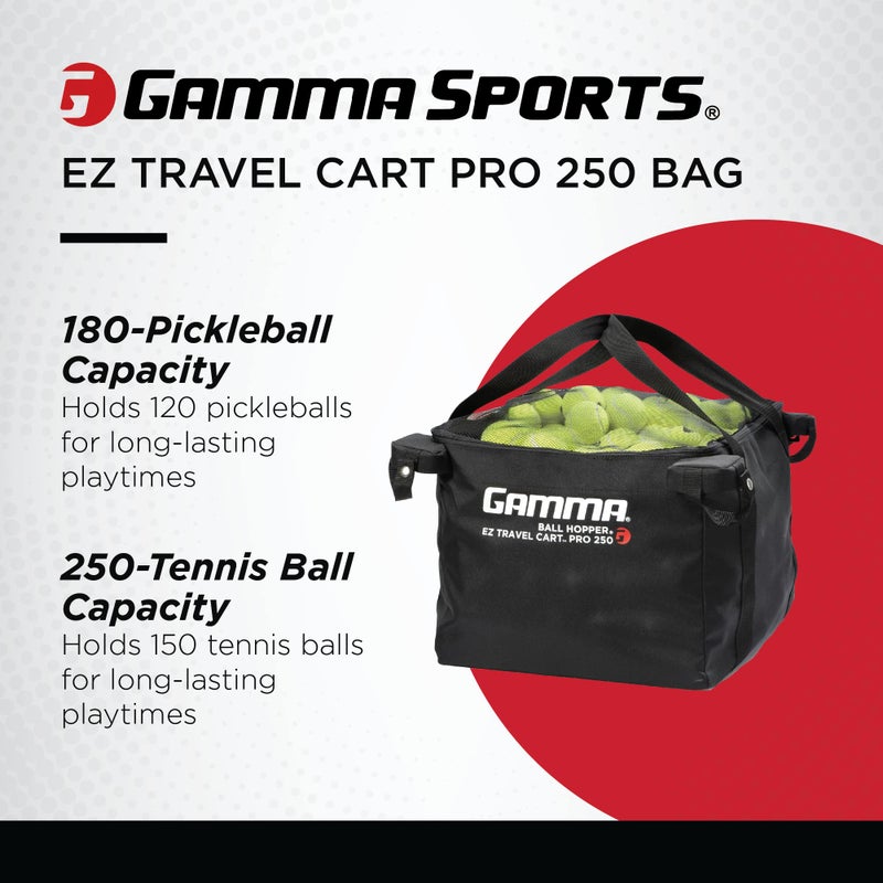 GAMMA Sports EZ Travel Cart, Tennis & Pickleball Hopper, Padel, Portable Compact Design, Sturdy Lightweight Construction, EZ Bags, 150 or 250 Capacity, Premium Carrying Case Included - Image 2
