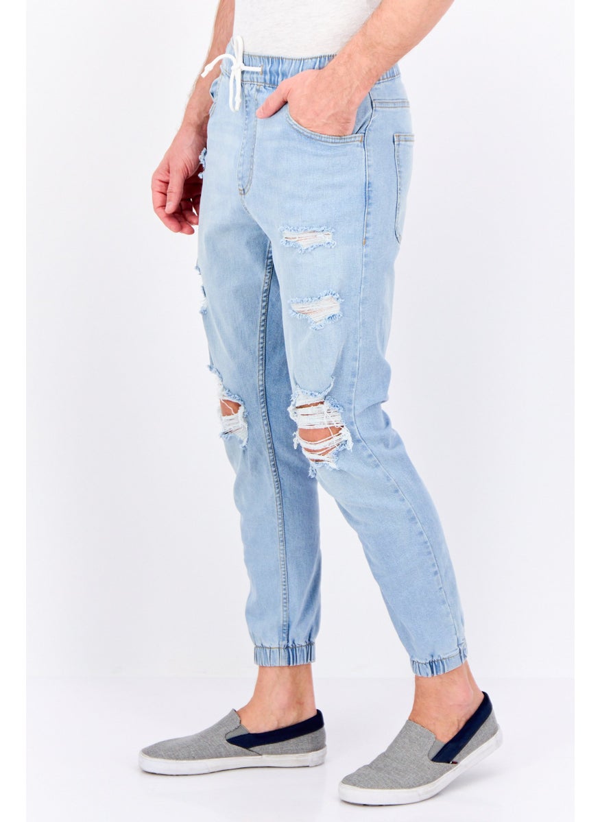 Bershka Men Regular Fit Washed Stretchable Jogger Jeans, Blue  - Image 2