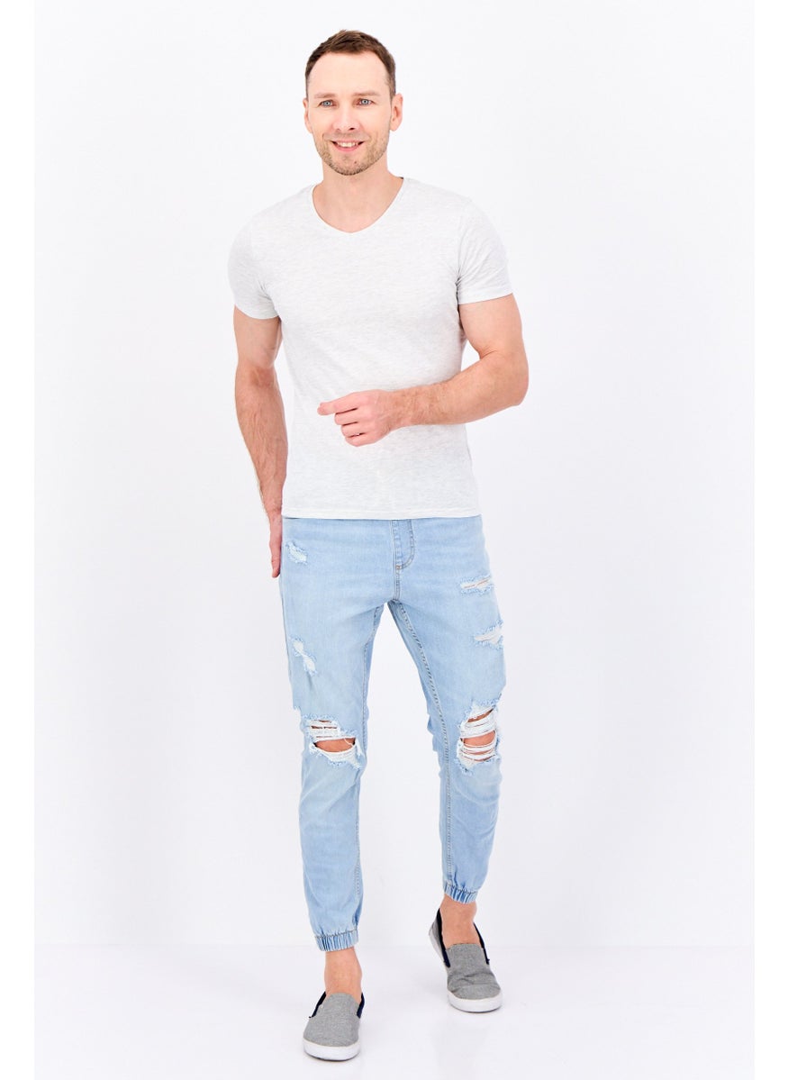 Bershka Men Regular Fit Washed Stretchable Jogger Jeans, Blue  - Image 4