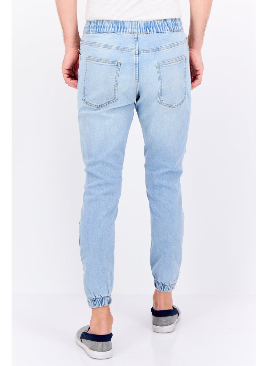 Bershka Men Regular Fit Washed Stretchable Jogger Jeans, Blue  - Image 3