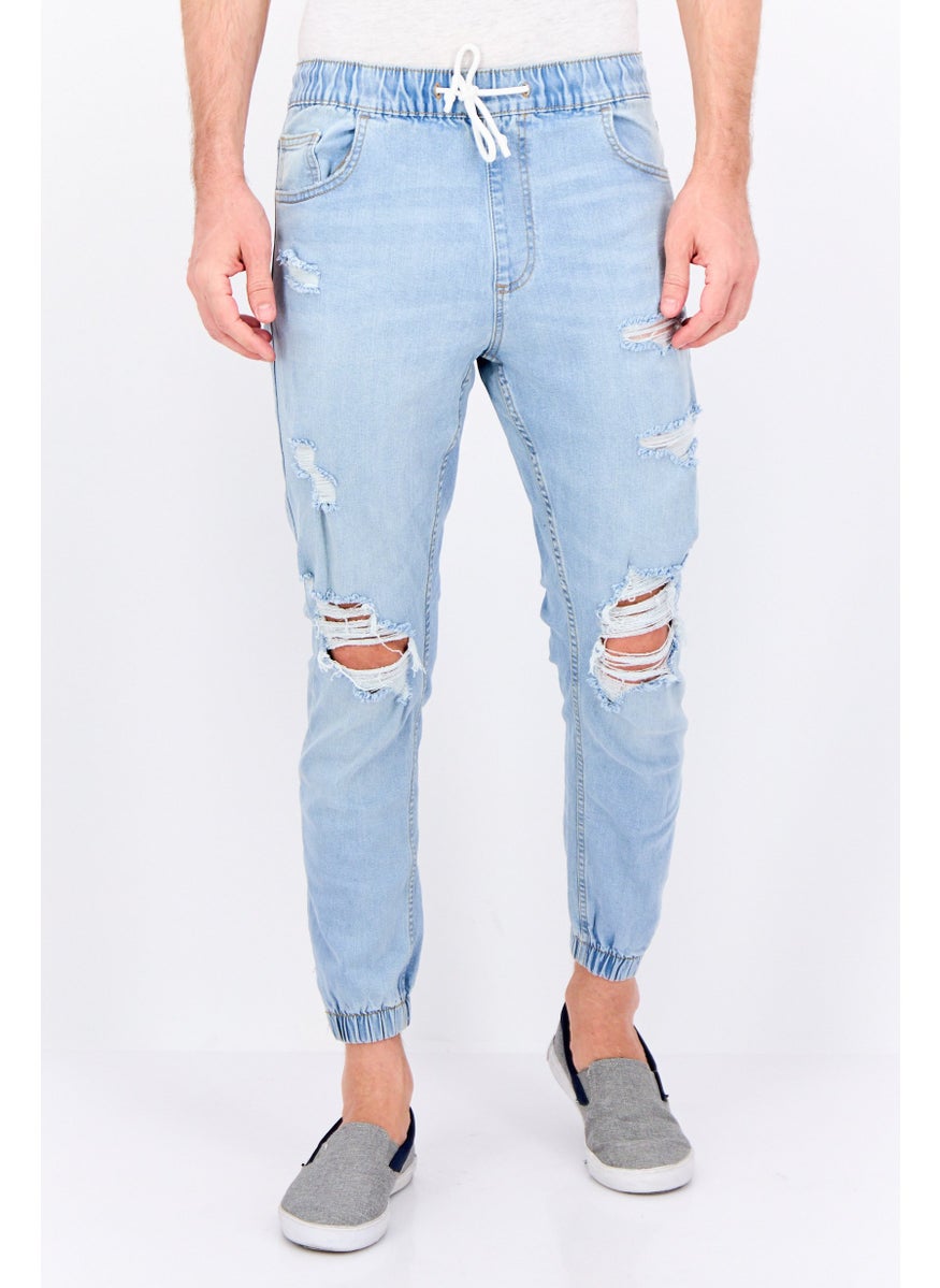 Bershka Men Regular Fit Washed Stretchable Jogger Jeans, Blue  - Image 1