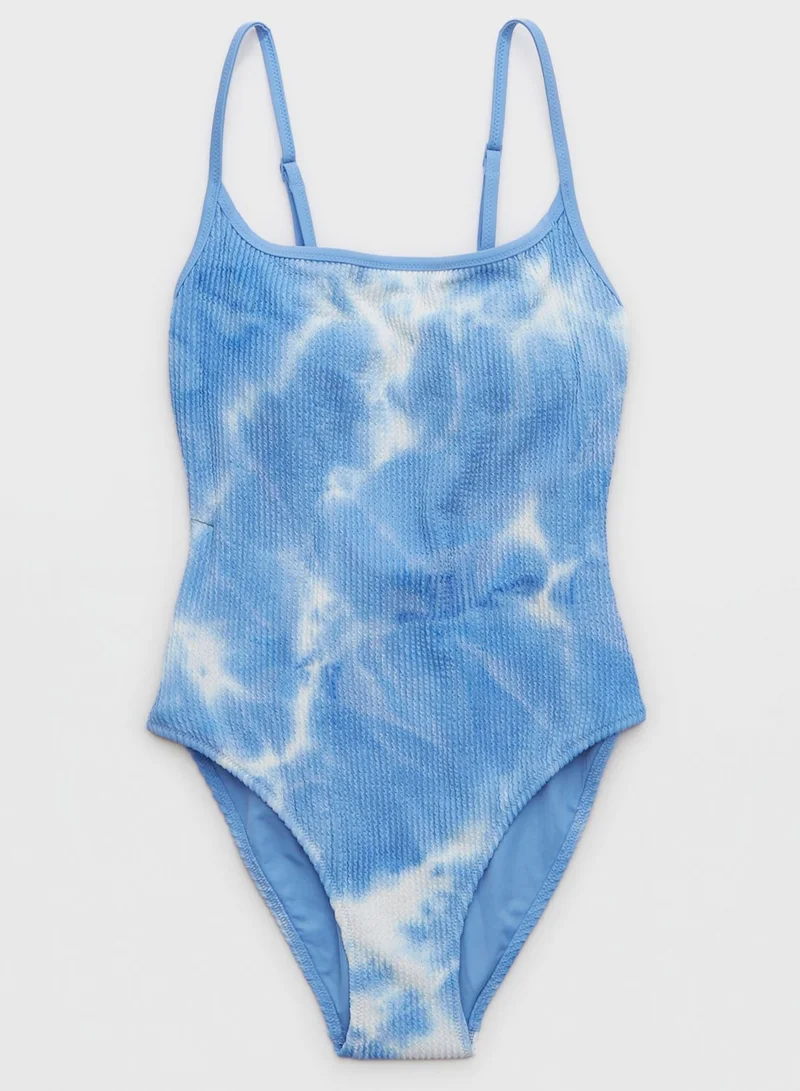 Aerie Printed High Leg Swimsuit