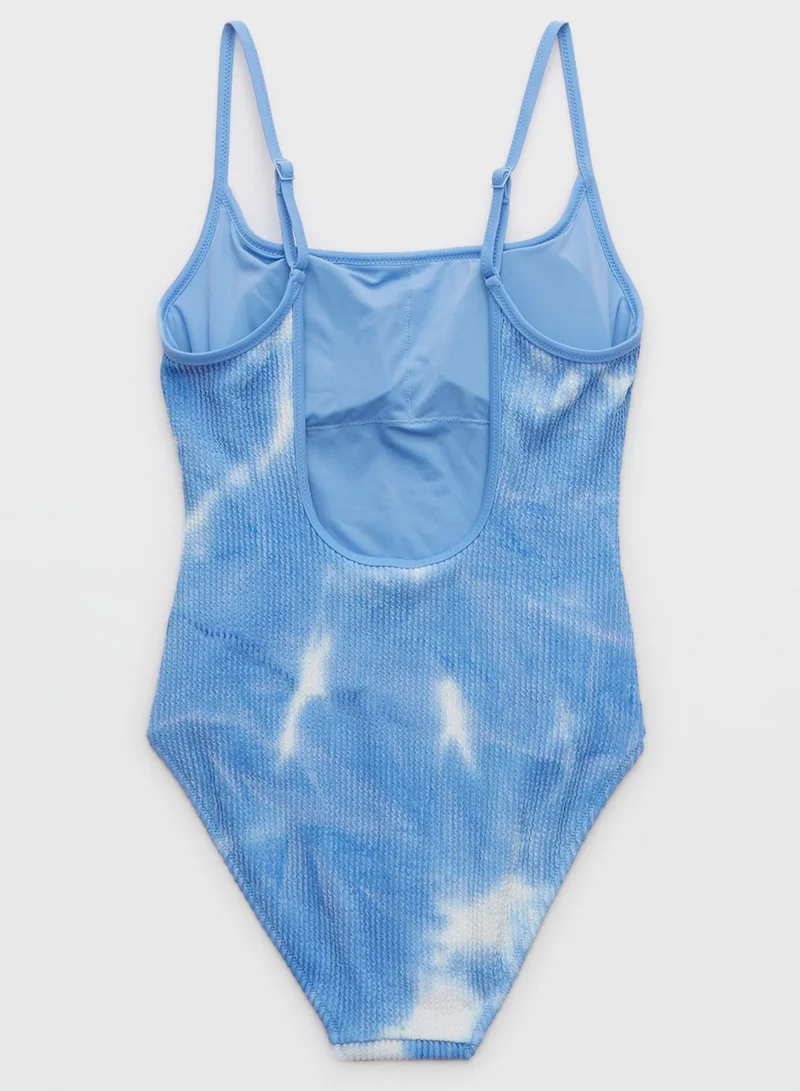 Aerie Printed High Leg Swimsuit