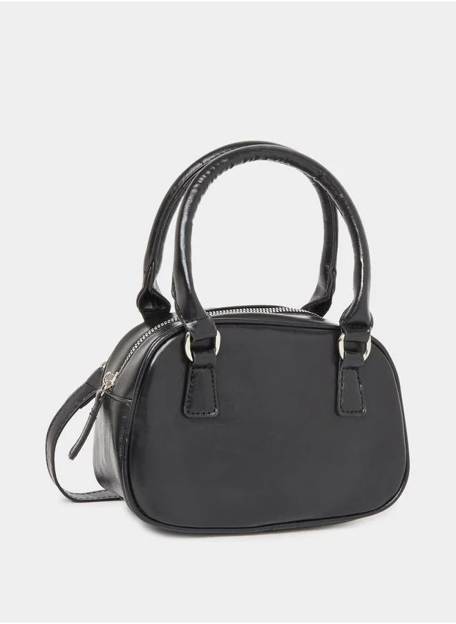 Styli Styli Plain Dual Top Handle Handbag with Zip Closure