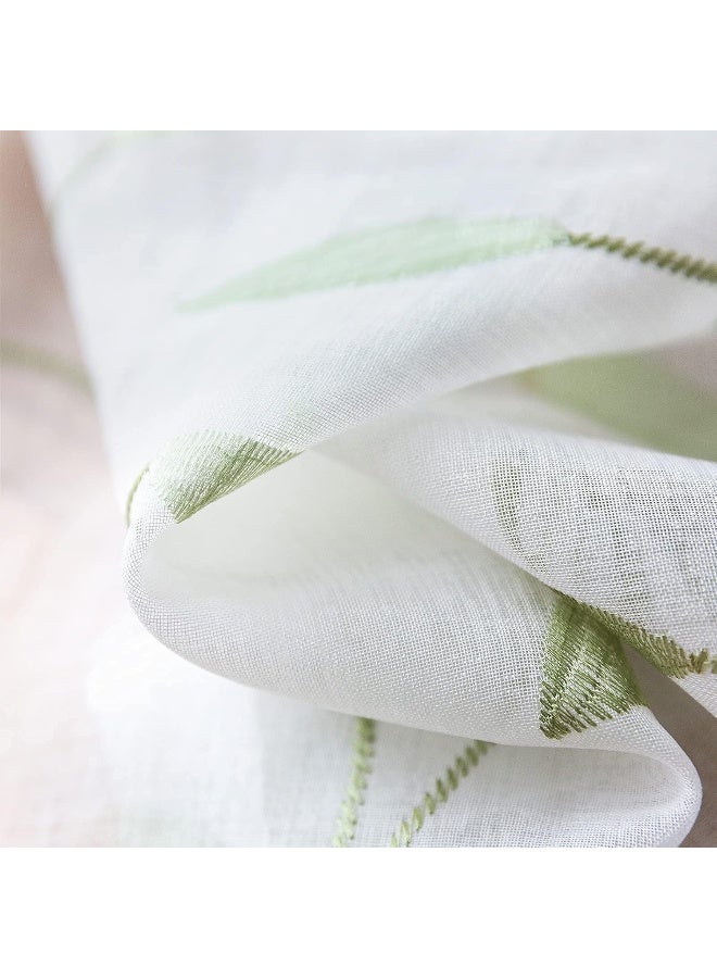 Lazzzy Sheer Curtains Embroidered Floral Leaf Voile Drapes for Bedroom Living Room Grommet Top Window Treatments 2 Panels 84 Inches Green on White - Image 5