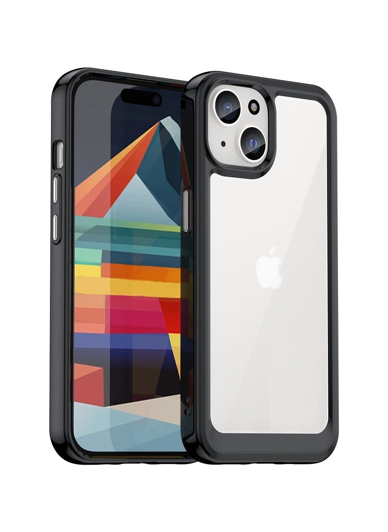 Youque - Anti-Scratch Shockproof Series Clear Hard Acrylic and TPU Bumper Protective Cover Case for Apple iPhone 15 - Black - Image 1