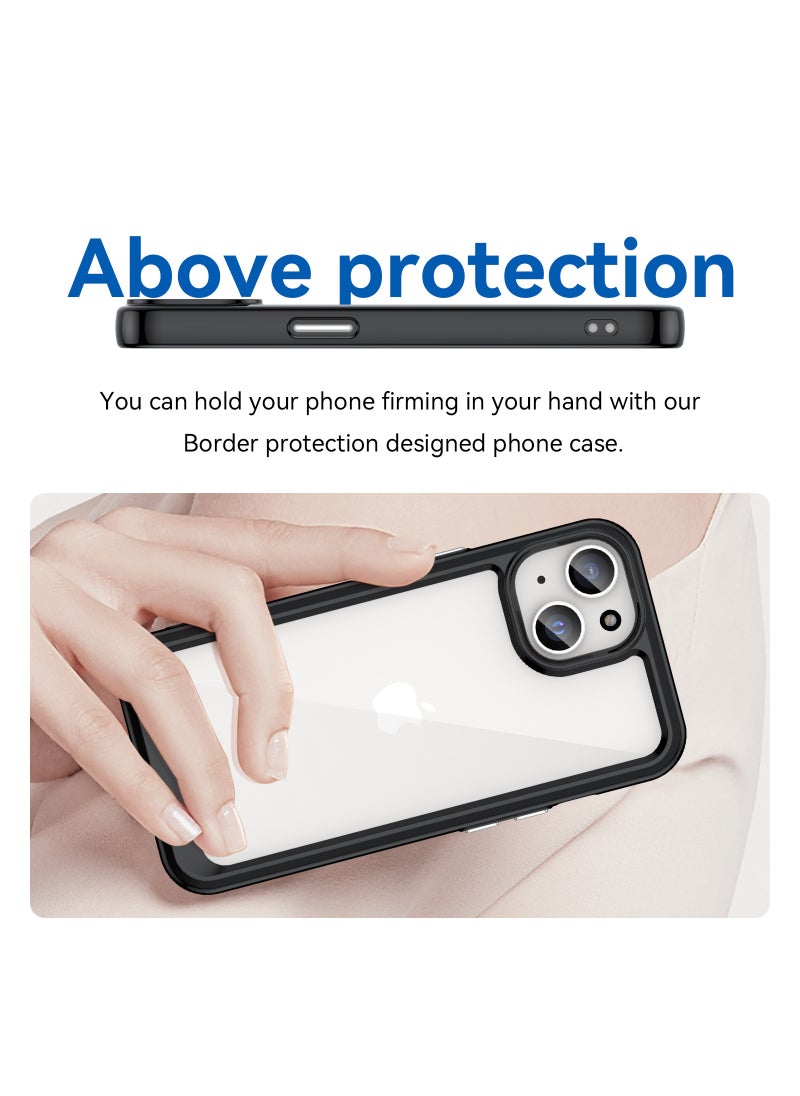 Youque - Anti-Scratch Shockproof Series Clear Hard Acrylic and TPU Bumper Protective Cover Case for Apple iPhone 15 - Black - Image 1