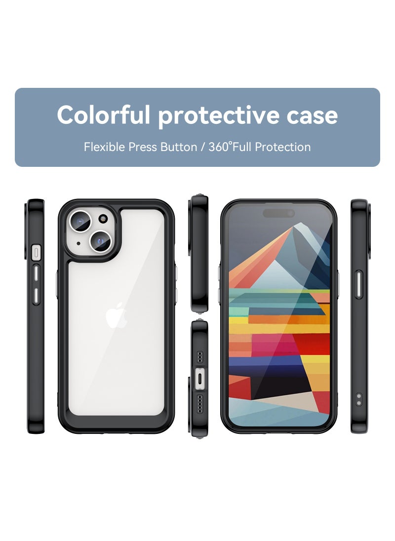 Youque - Anti-Scratch Shockproof Series Clear Hard Acrylic and TPU Bumper Protective Cover Case for Apple iPhone 15 - Black - Image 1