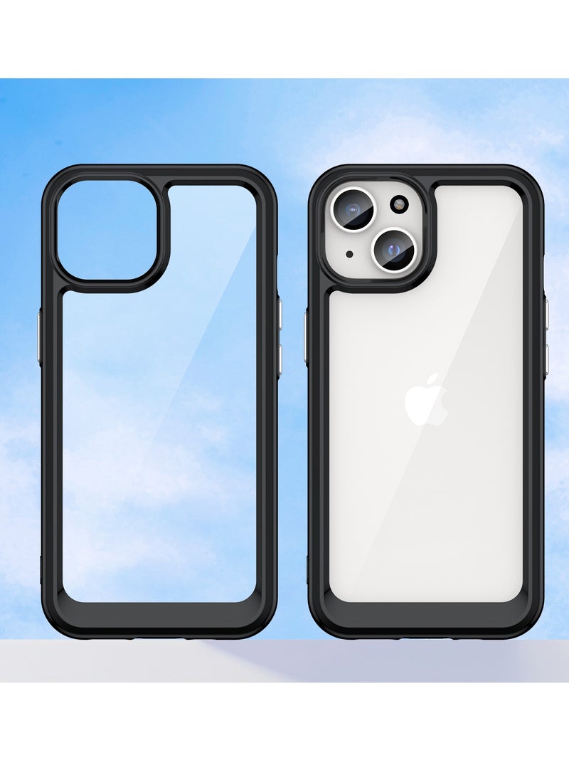 Youque - Anti-Scratch Shockproof Series Clear Hard Acrylic and TPU Bumper Protective Cover Case for Apple iPhone 15 - Black - Image 1