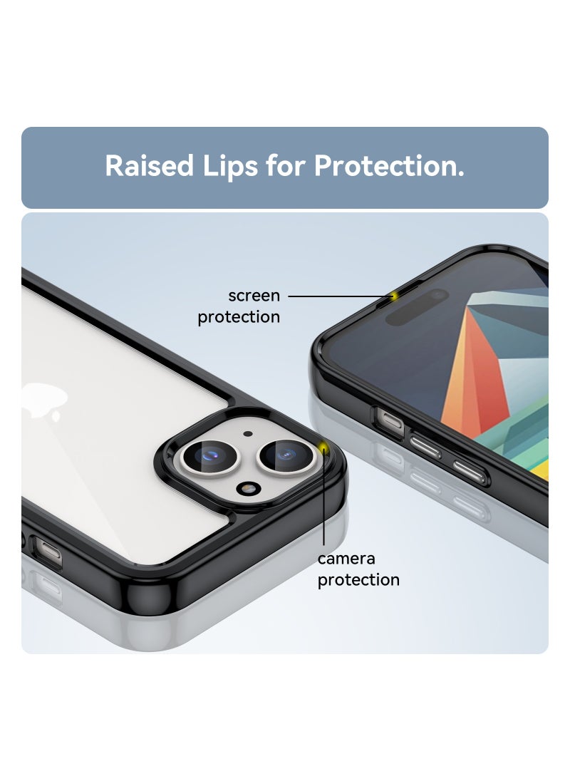 Youque - Anti-Scratch Shockproof Series Clear Hard Acrylic and TPU Bumper Protective Cover Case for Apple iPhone 15 - Black - Image 1