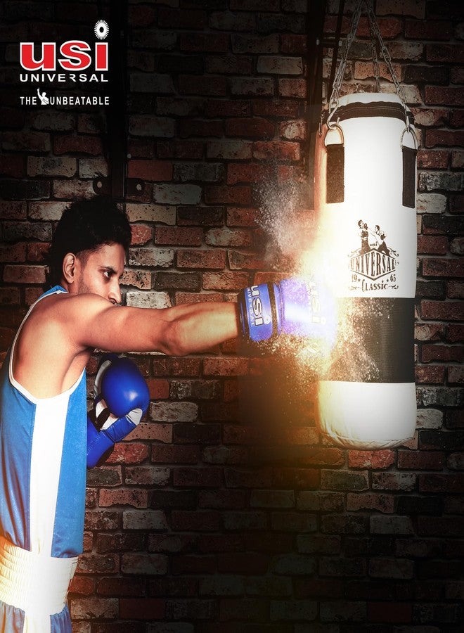 USI UNIVERSAL Boxing Kit With 626C Tough Canvas Unfilled 120cm Boxing Punching Bag, Boxing Gloves, 1 Pair Hand Wraps (108") & 4-Legs Hanging Chain for Boxing Martial Art Kickboxing Training - Image 4