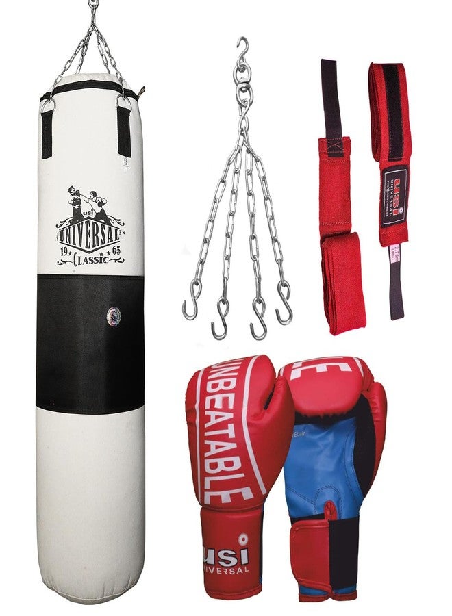 USI UNIVERSAL Boxing Kit With 626C Tough Canvas Unfilled 120cm Boxing Punching Bag, Boxing Gloves, 1 Pair Hand Wraps (108") & 4-Legs Hanging Chain for Boxing Martial Art Kickboxing Training - Image 1