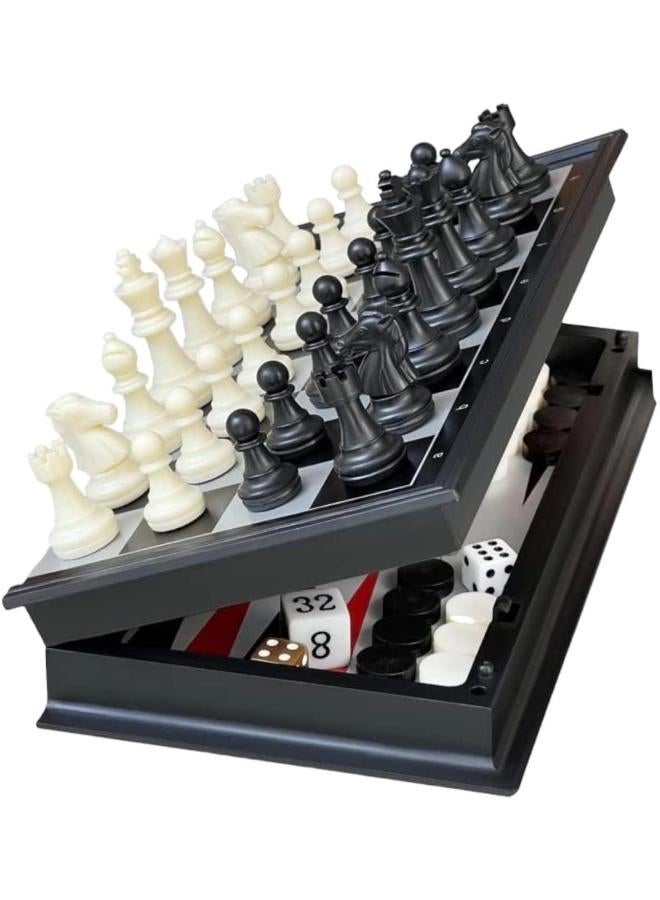 Intense Value Magnetic Chess, Checkers, Backgammon Game Set - 3-in-1 Board Games Set, 25 cm Foldable and Portable, Perfect for Travel - Image 1