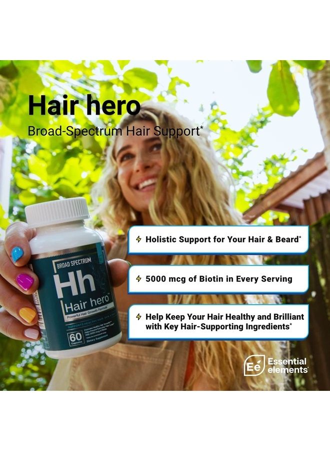Essential Elements Hair Hero - Broad-Spectrum Hair Formula - Healthy Hair, Skin, and Nails - 5000 mcg Biotin 30 Day Supply (2-Pack) - Image 2