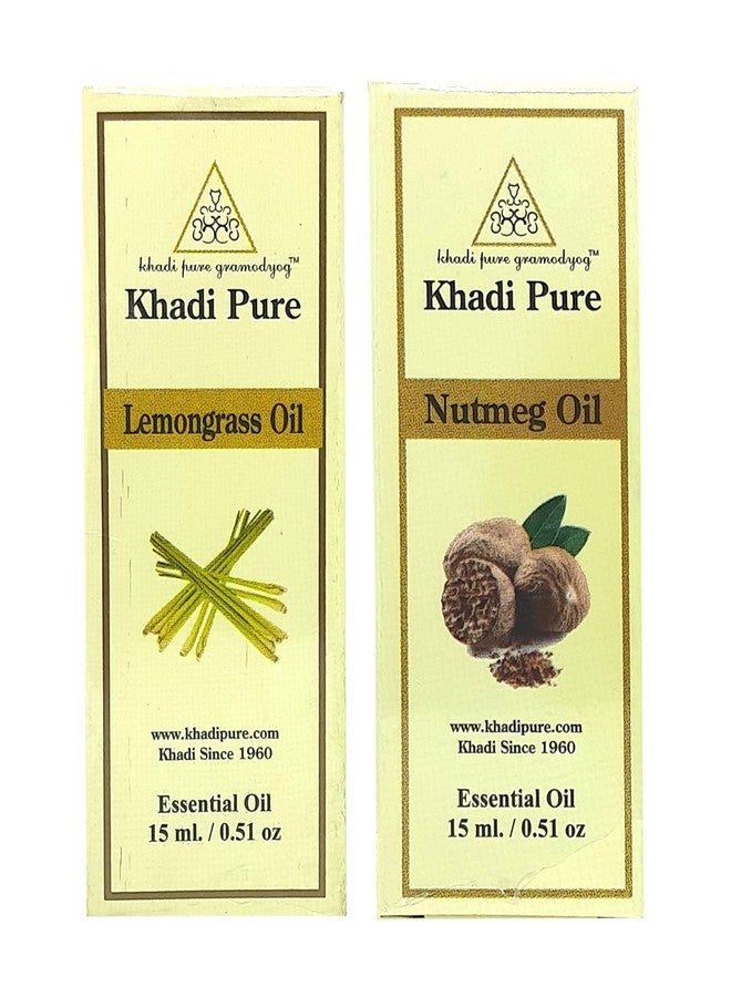 Khadi Pure Lemongrass and Nutmeg Essential Oil Combo Pack of 2 - 30 ml Total | Refreshing and Warming Blend | Helps Uplift Mood and Soothe Skin | For Skin, Hair, and Wellness Use - Image 1
