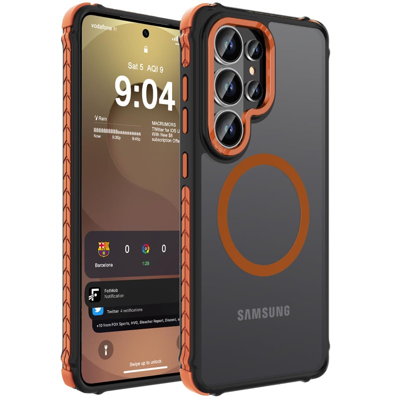 DEERLAMN Strong Magnetic Case for Samsung Galaxy S26 Ultra 6.9-Inch,[Compatible with Magsafe][Military Grade Drop Protection] Translucent Matte Shockproof Protective Phone Cover, Frosted Orange - Image 1