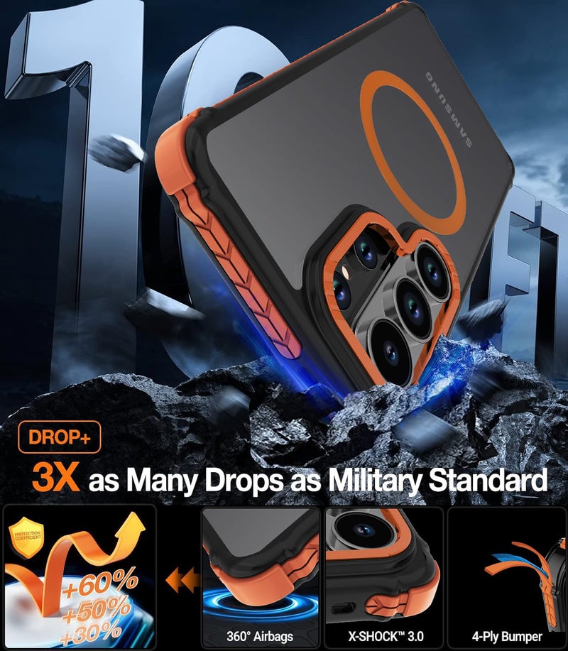DEERLAMN Strong Magnetic Case for Samsung Galaxy S26 Ultra 6.9-Inch,[Compatible with Magsafe][Military Grade Drop Protection] Translucent Matte Shockproof Protective Phone Cover, Frosted Orange - Image 3