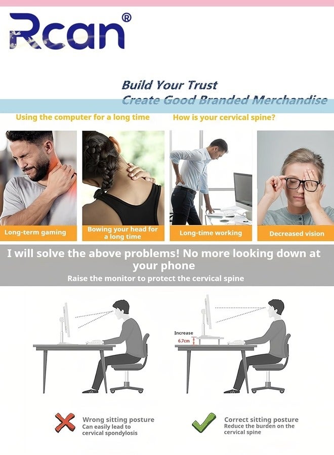 ركان حامل شاشة متعدد الوظائف من طبقتين مع صندوق تخزين وحامل عرض سطح المكتب وحامل شاشة كمبيوتر وحامل منظم سطح المكتب للكمبيوتر المحمول والطابعة - Image 3