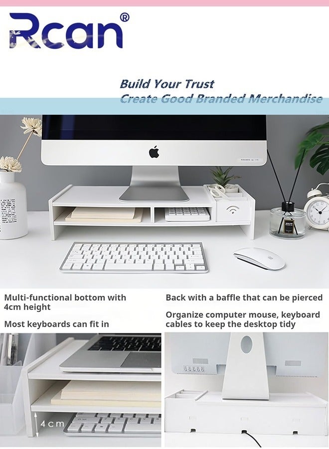ركان حامل شاشة متعدد الوظائف من طبقتين مع صندوق تخزين وحامل عرض سطح المكتب وحامل شاشة كمبيوتر وحامل منظم سطح المكتب للكمبيوتر المحمول والطابعة - Image 5