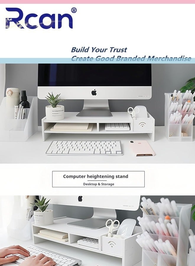 ركان حامل شاشة متعدد الوظائف من طبقتين مع صندوق تخزين وحامل عرض سطح المكتب وحامل شاشة كمبيوتر وحامل منظم سطح المكتب للكمبيوتر المحمول والطابعة - Image 2