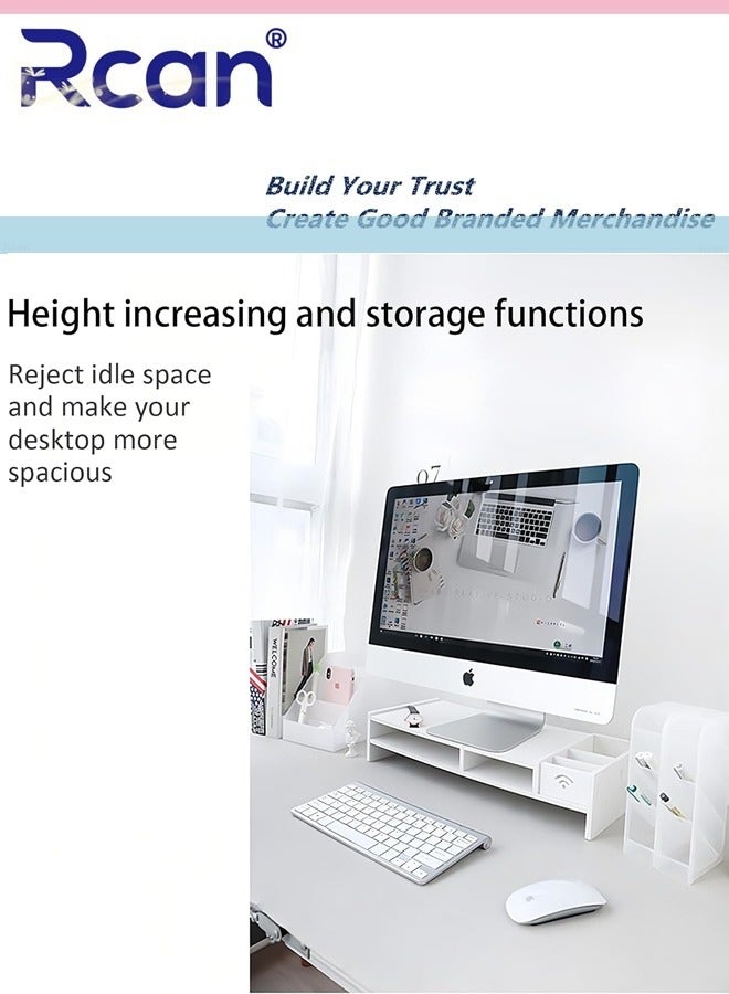 ركان حامل شاشة متعدد الوظائف من طبقتين مع صندوق تخزين وحامل عرض سطح المكتب وحامل شاشة كمبيوتر وحامل منظم سطح المكتب للكمبيوتر المحمول والطابعة - Image 4
