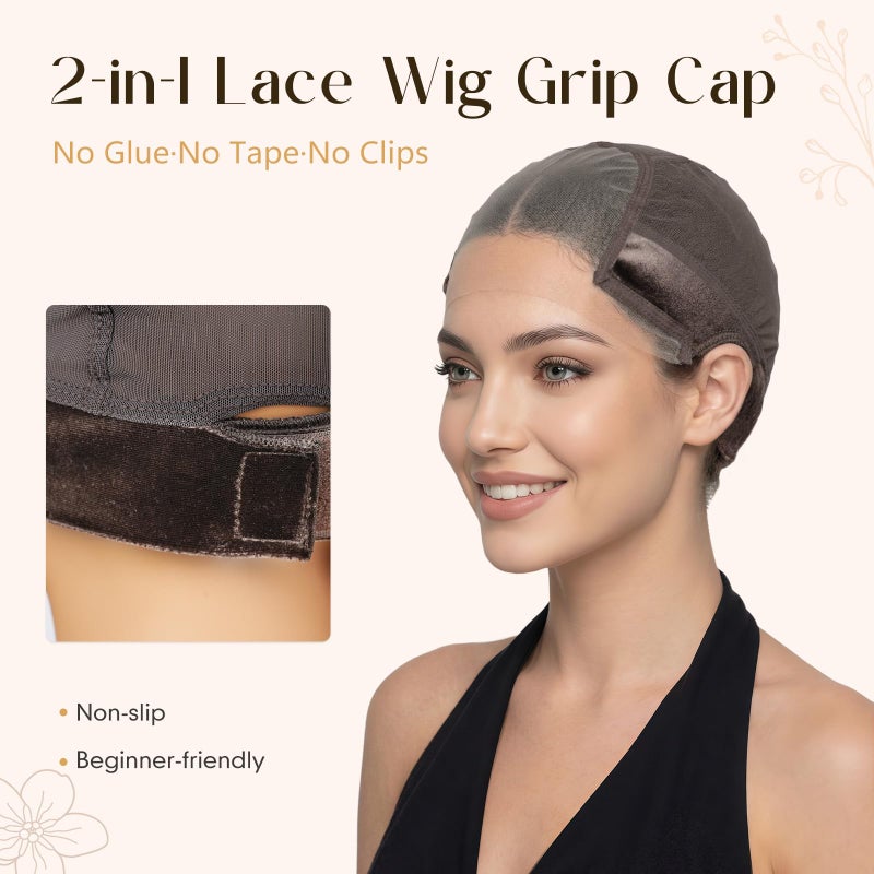 Dansama Wig Grip Cap for Women, 2 Pack Glueless Lace Wig Cap with Adjustable Non-Slip Band, Secure & Breathable for Lace Front Wigs (Brown) - Image 2