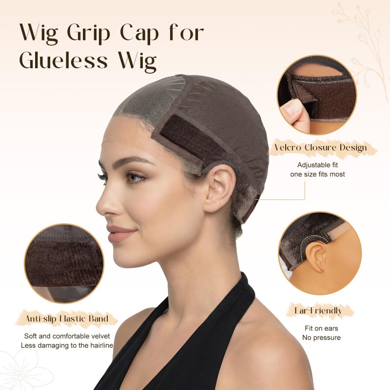 Dansama Wig Grip Cap for Women, 2 Pack Glueless Lace Wig Cap with Adjustable Non-Slip Band, Secure & Breathable for Lace Front Wigs (Brown) - Image 5