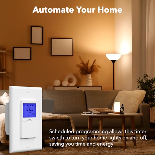 BN-LINK 7 Day Programmable in-Wall Timer Switch for Lights, Digital Light Switch Timer Indoor, Single Pole and 3 Way (Compatible with SPDT) Both Use, Neutral Wire Required, Blue Backlight, ETL Listed - Image 2